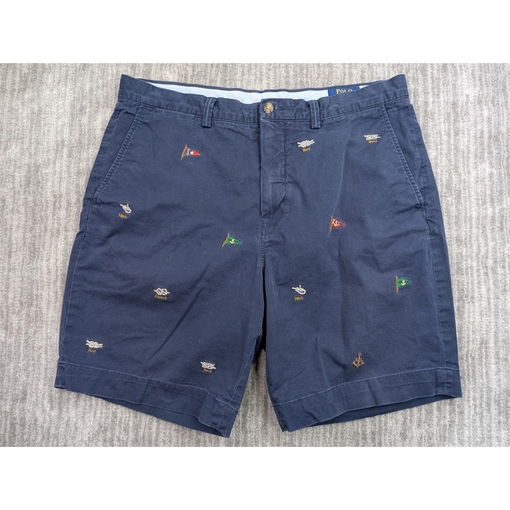 Polo Ralph Lauren Shorts Men's 34 Blue Classic Fit Twill Flags Knots Nautical
